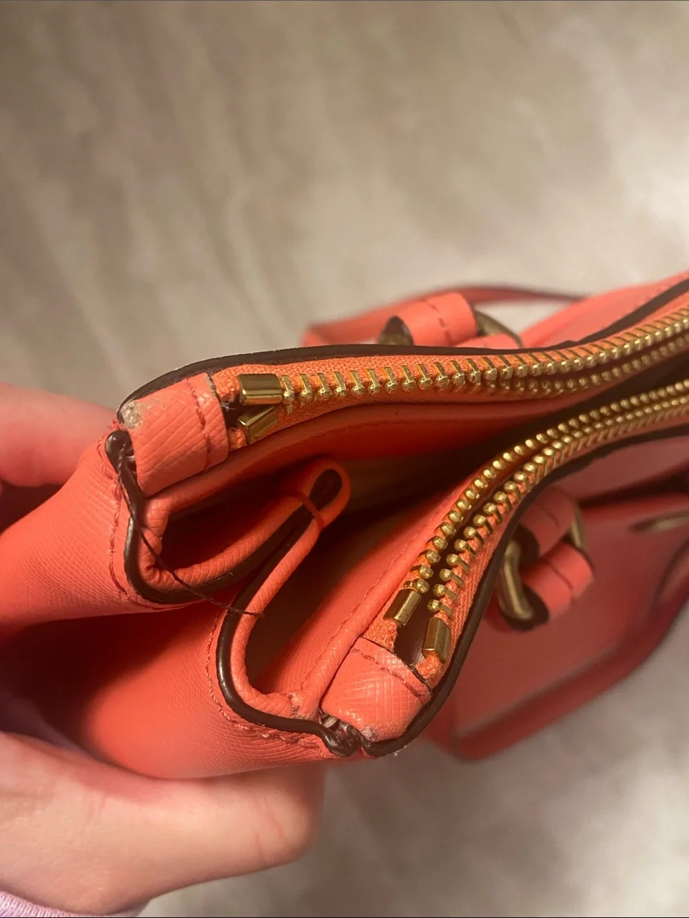 Coach Coral/Peach Leather Triple-Zip Tote